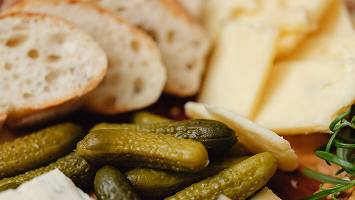 A loaf of bread with pickles