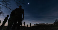 Looking up towards the sky during the eclipse prayer